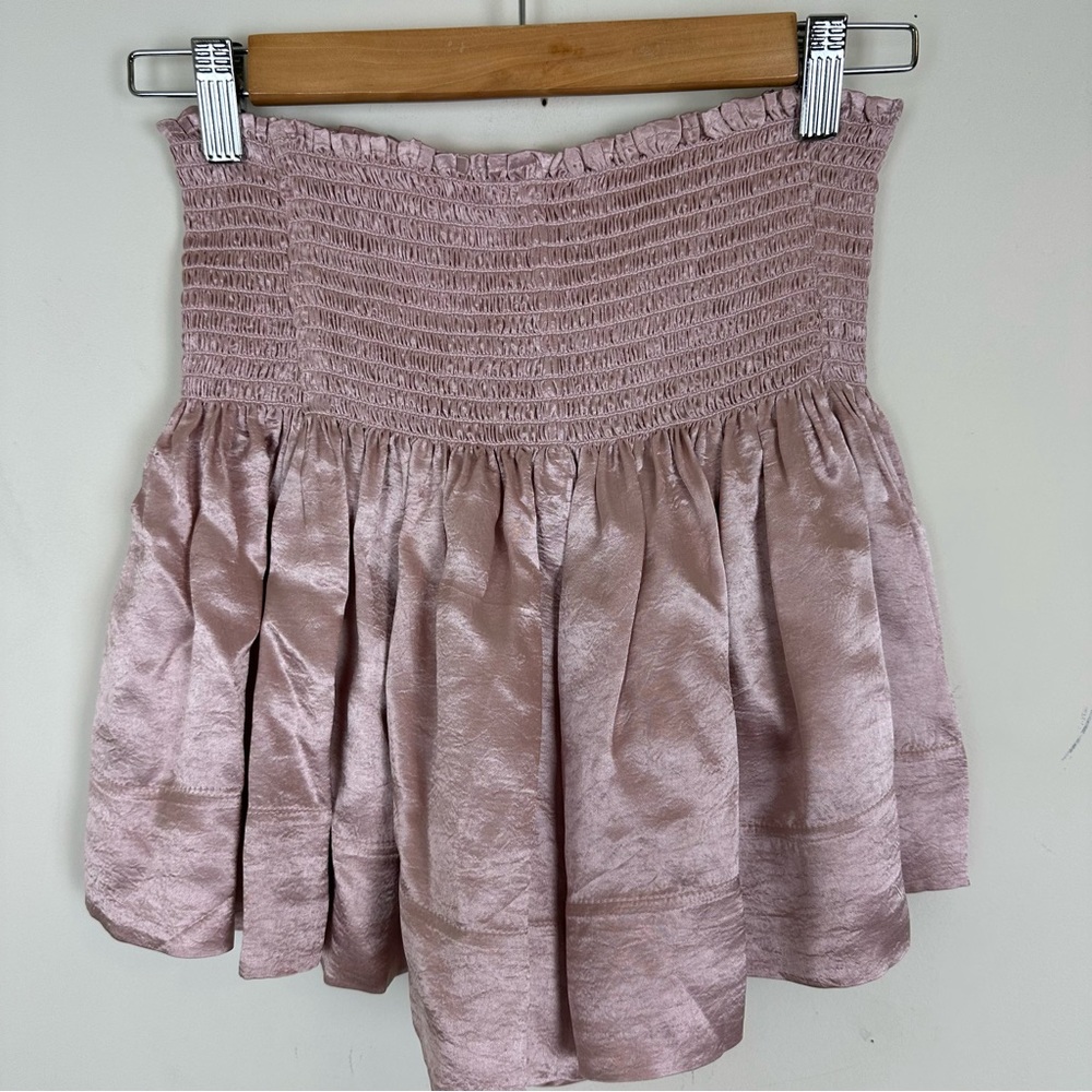 Smocked Waist Satin Mini Skirt - Blush Pink